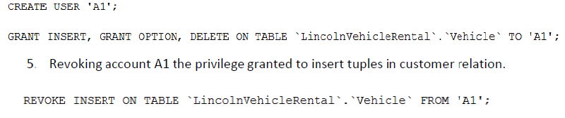 SQL statement for creating an account 
