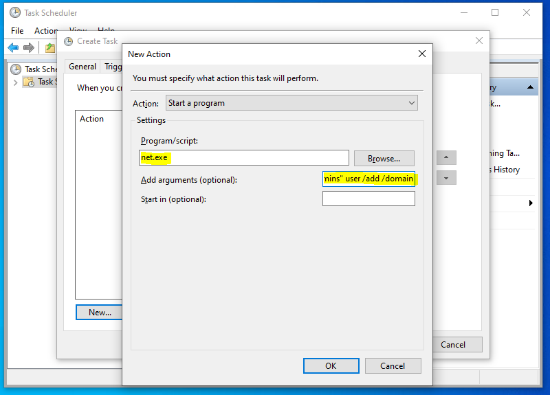 Defining the action for when the Domain Admin logs into the machine