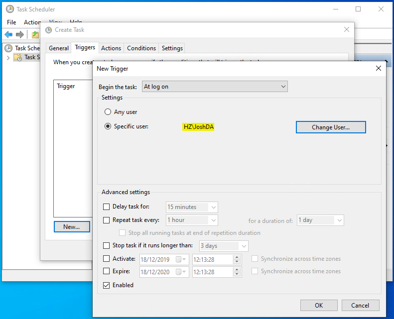 Creating the trigger for when the Domain Admin logs into the machine