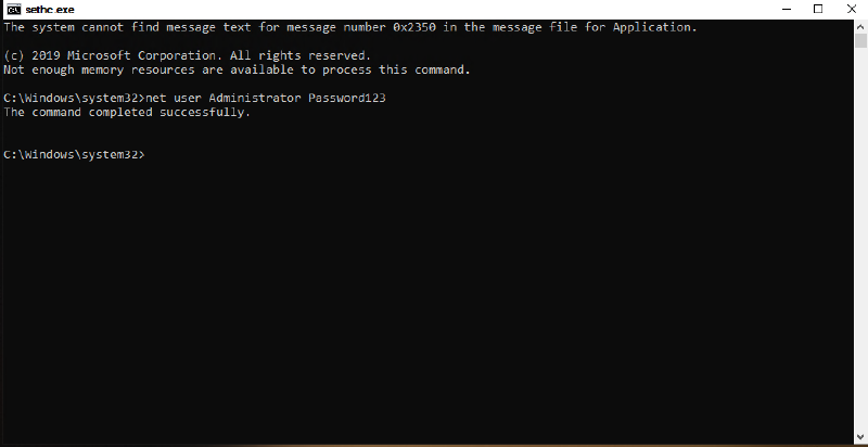 Resetting the password of the local Administrator account