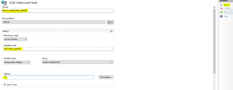 Defining the outbound rule within IIS