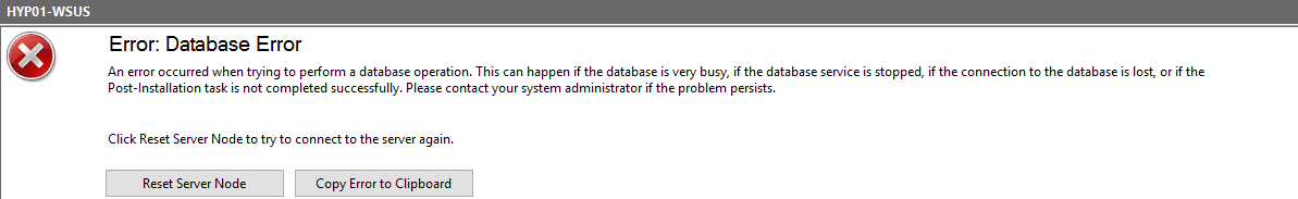 WSUS WID Timeout message